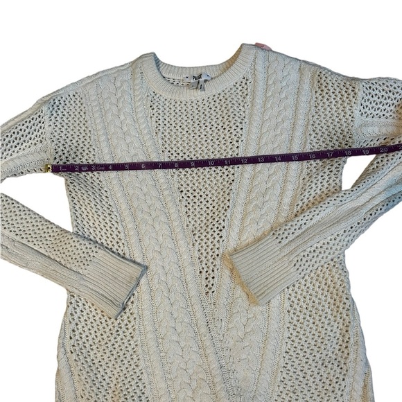 PAIGE long sleeve scoop neck knit crochet sweater merino polyester ivory small - Picture 4 of 9